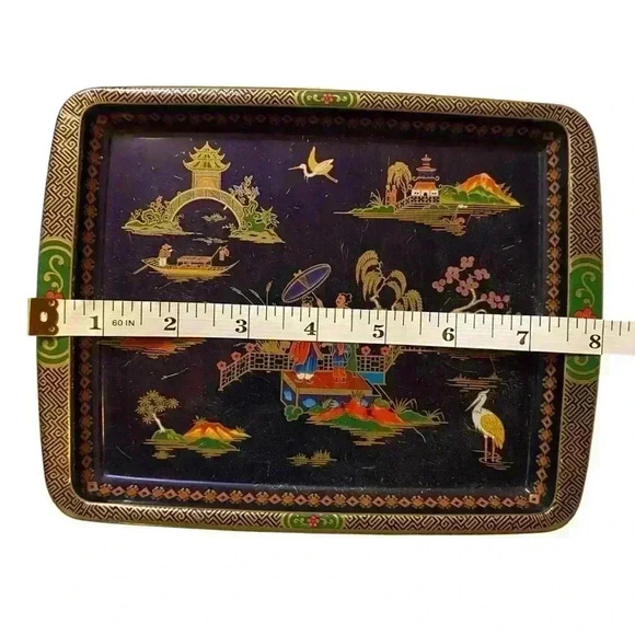 Vintage Daher Decorated Ware Tray Asian Blue/Gold Mid Century Made in England - Picture 5 of 6